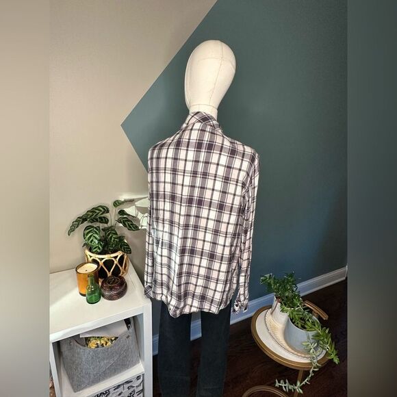 Sanctuary Plaid Boyfriend Shirt Button-Up Black/White Checkered Flannel Size S - Picture 5 of 11